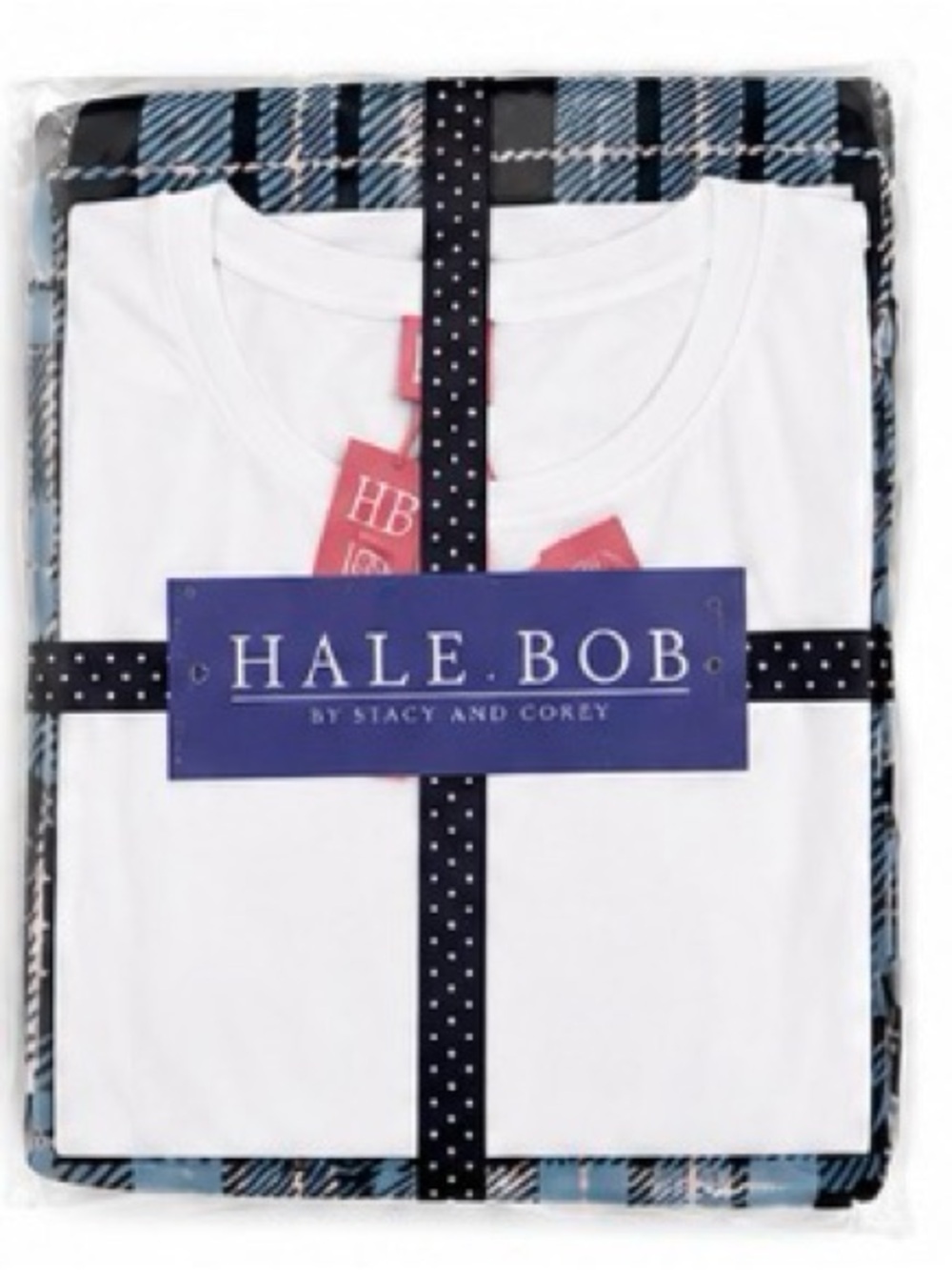 Hale Bob Plaid Pajama Set NWT White Tee & Lounge Pants Size XS